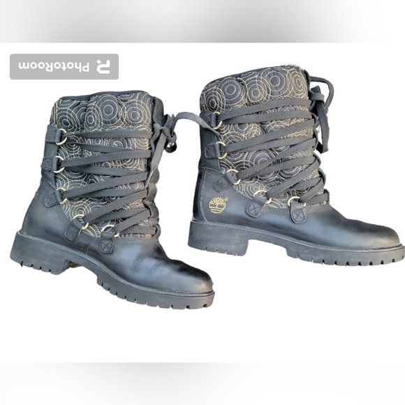 TIMBERLAND Quilted Golden Swirl Leather Lace-Up Boots 6.5 - Picture 3 of 16